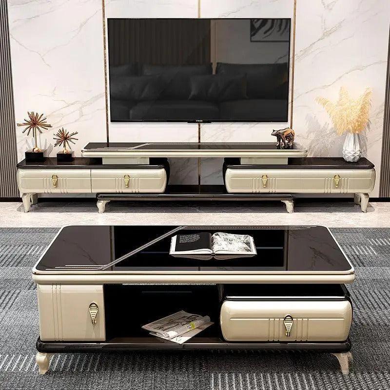 Lixra Marble Top Expandable TV Stand With Coffee Table