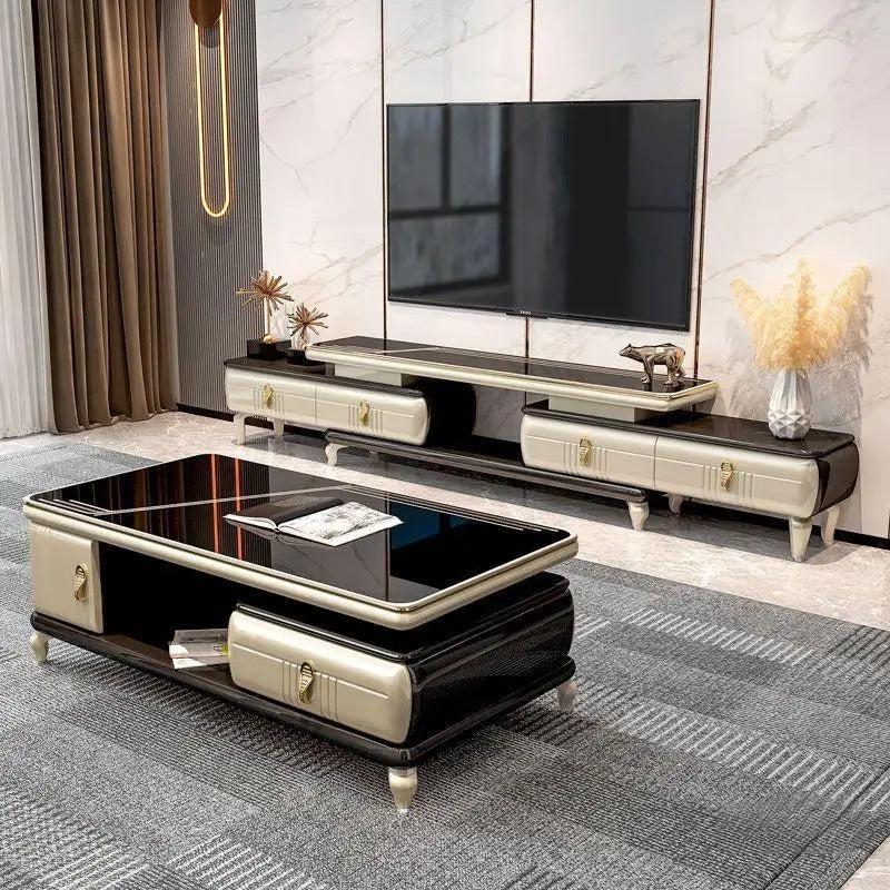 Lixra Marble Top Expandable TV Stand With Coffee Table