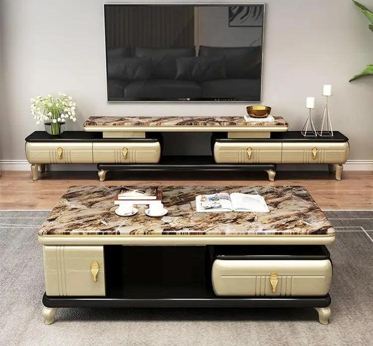 lixra Marble Top Expandable TV Stand With Coffee Table