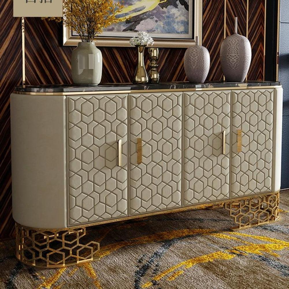 Lixra Marble-Top Leather Surface Modern Buffet Table