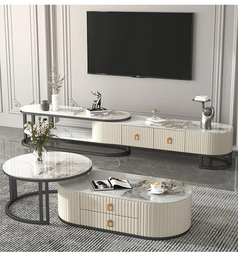 Lixra Marble Top Modern Leather Coffee Table With Storage
