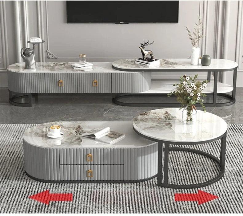 Lixra Marble Top Modern Leather Coffee Table With Storage