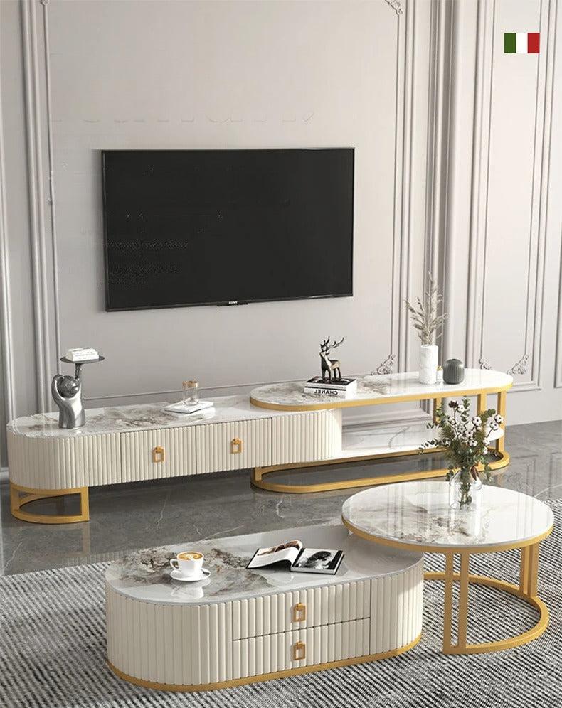 lixra Marble Top Modern Leather Coffee Table With Storage