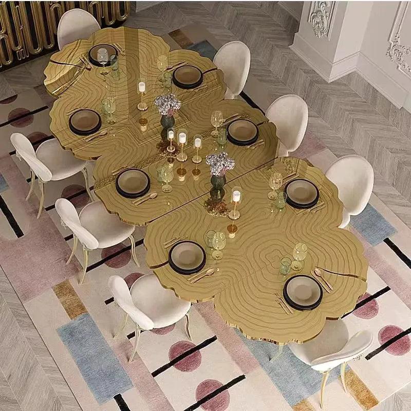 Lixra Metallic Golden Dining Table With Wood Design