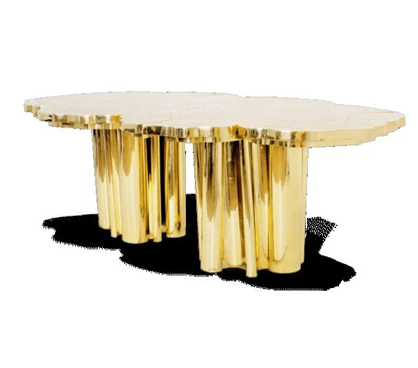 Lixra Metallic Golden Dining Table With Wood Design