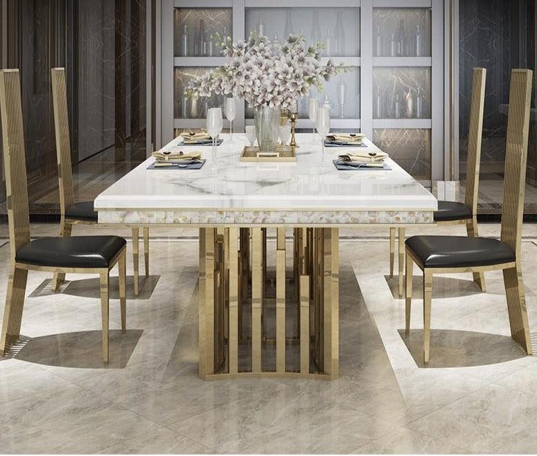 Lixra Minimalist Marble Rectangular Dining Table Set