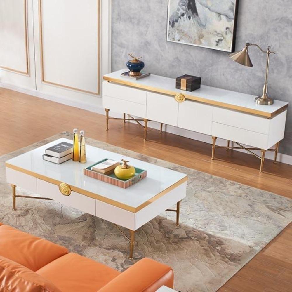Lixra Modern American Style Wooden Coffee Table And TV Stand