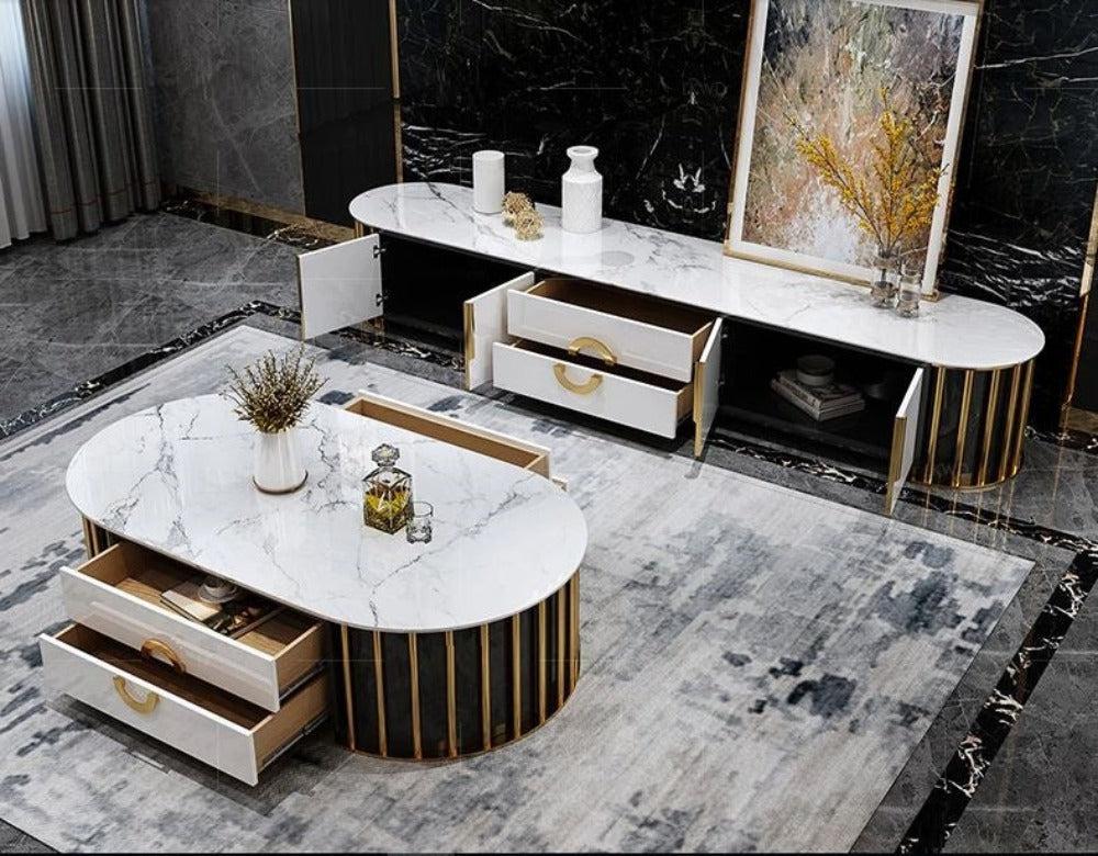 Lixra Modern Coffee Table And TV Stand With Marble Top