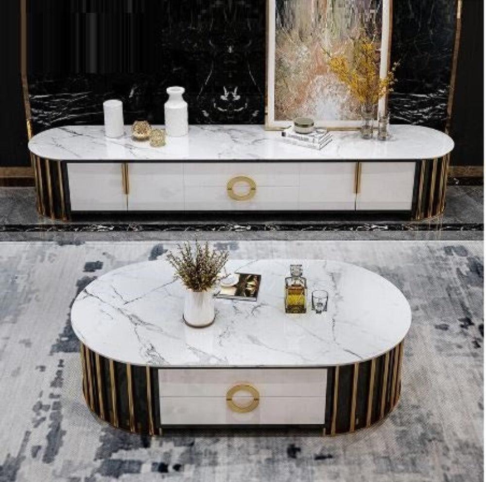 lixra Modern Coffee Table and TV Stand with Marble Top