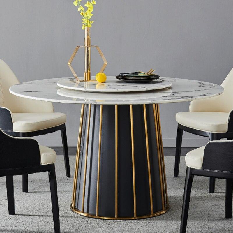 Lixra Modern Design Luxurious Round Marble Top Dining Table Set With Lazy Susan