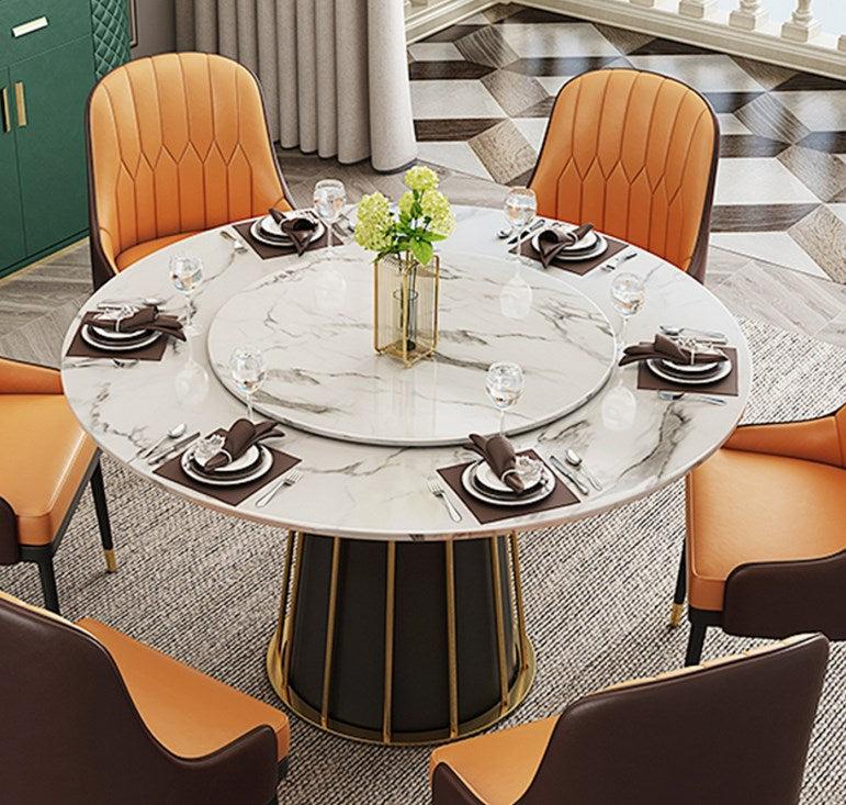 lixra Modern Design Luxurious Round Marble Top Dining Table Set with Lazy Susan