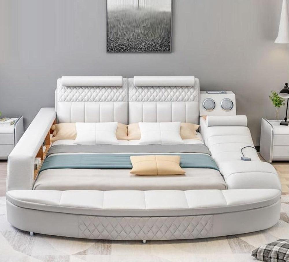 lixra Modern Designed Multifunctional Wooden Leather Bed