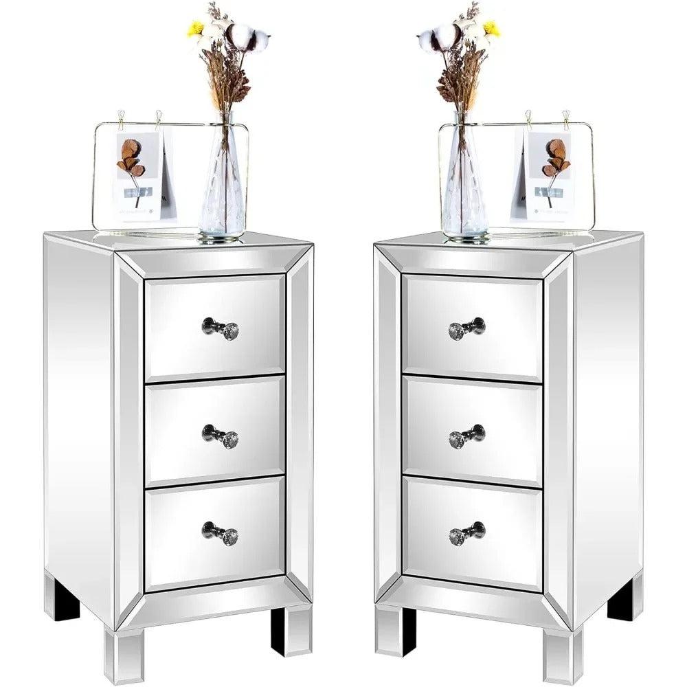 Lixra Modern Elementary Silver Mirrored Glass Nightstands