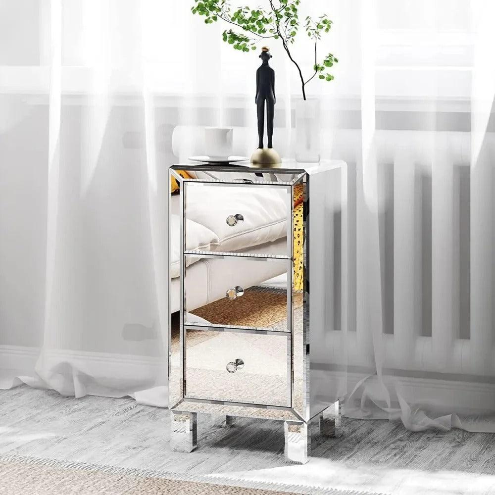 Lixra Modern Elementary Silver Mirrored Glass Nightstands