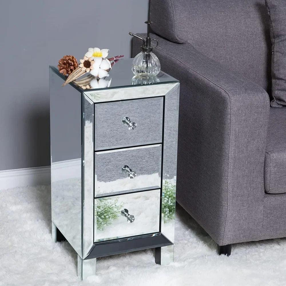 Lixra Modern Elementary Silver Mirrored Glass Nightstands