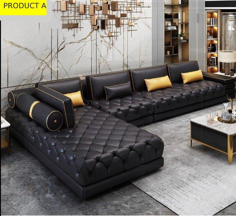 Lixra Modern Enduring Button Tufted Leather Sectional Sofa