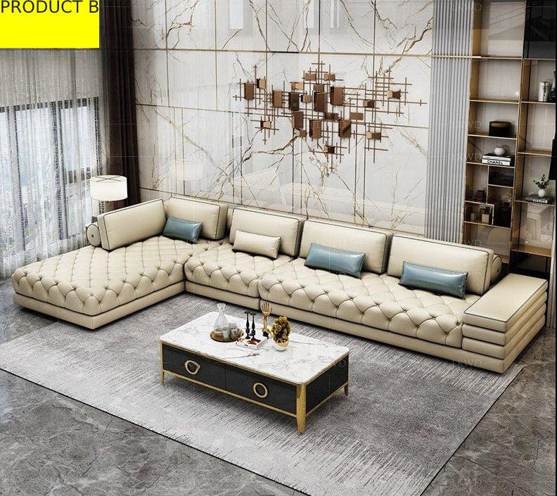 Lixra Modern Enduring Button Tufted Leather Sectional Sofa