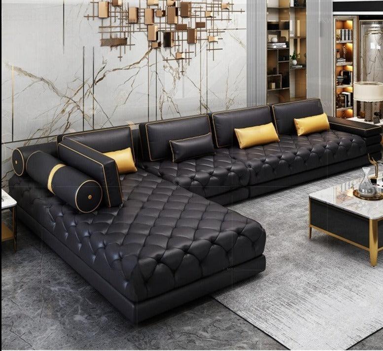 lixra Modern Enduring Button Tufted Leather Sectional Sofa