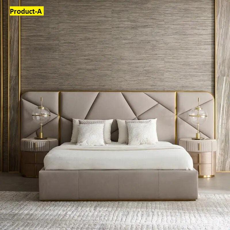 Lixra Modern Fabric Upholstered Bed With Gold Accents