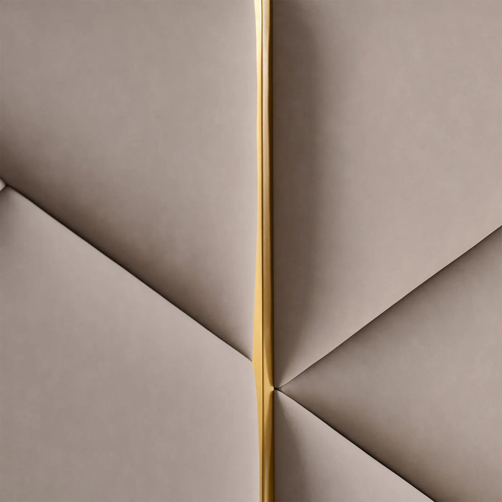 Lixra Modern Fabric Upholstered Bed With Gold Accents