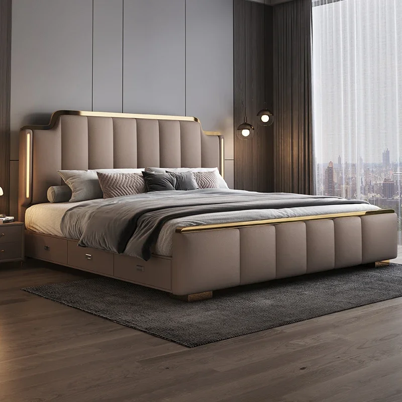 Lixra Modern Fusion Leather Bed With Storage Drawers