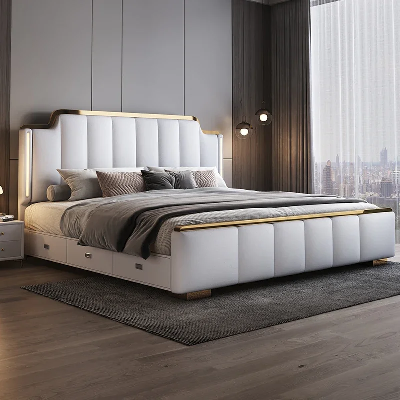 Lixra Modern Fusion Leather Bed With Storage Drawers