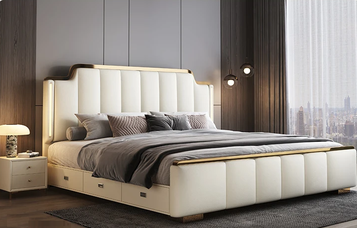 Lixra Modern Fusion Leather Bed With Storage Drawers