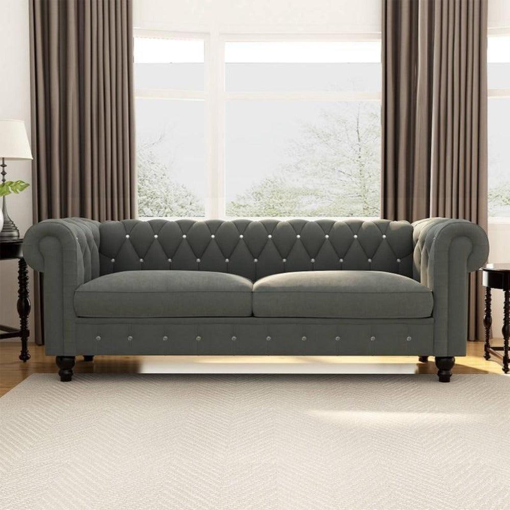 Lixra Modern Glossy Finish Cozy Comfort Chesterfield Designed Fabric Couch