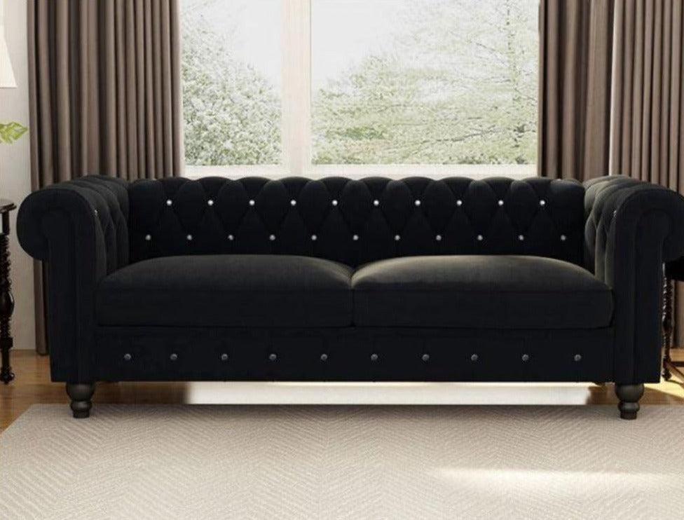 Lixra Modern Glossy Finish Cozy Comfort Chesterfield Designed Fabric Couch