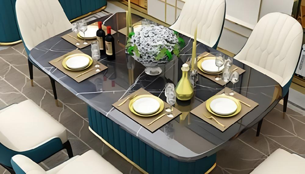 Lixra Modern Glossy Marble Dining Table With Storage