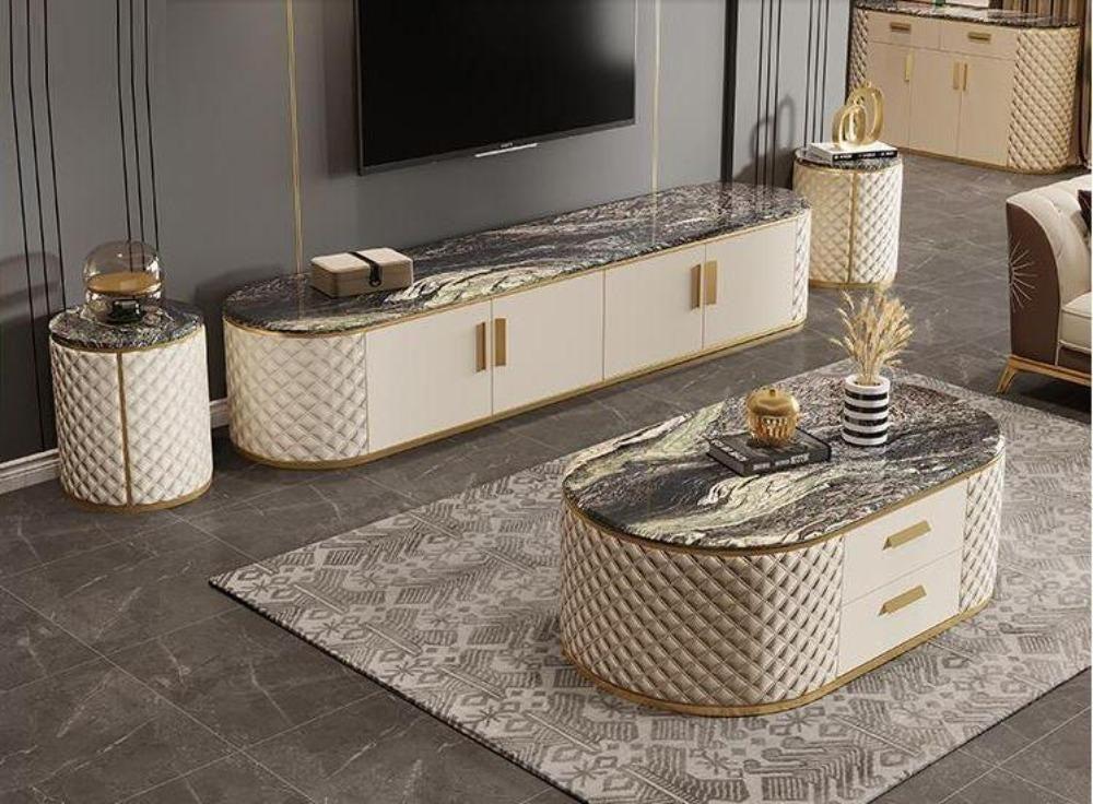 Lixra Modern Italian Designed Matching Marble Top Coffee Table TV Stand & Side Table