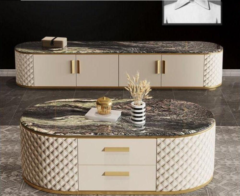 Lixra Modern Italian Designed Matching Marble Top Coffee Table TV Stand & Side Table