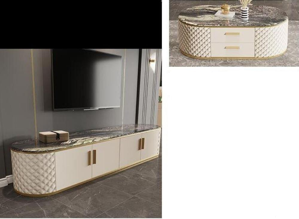 Lixra Modern Italian Designed Matching Marble Top Coffee Table TV Stand & Side Table