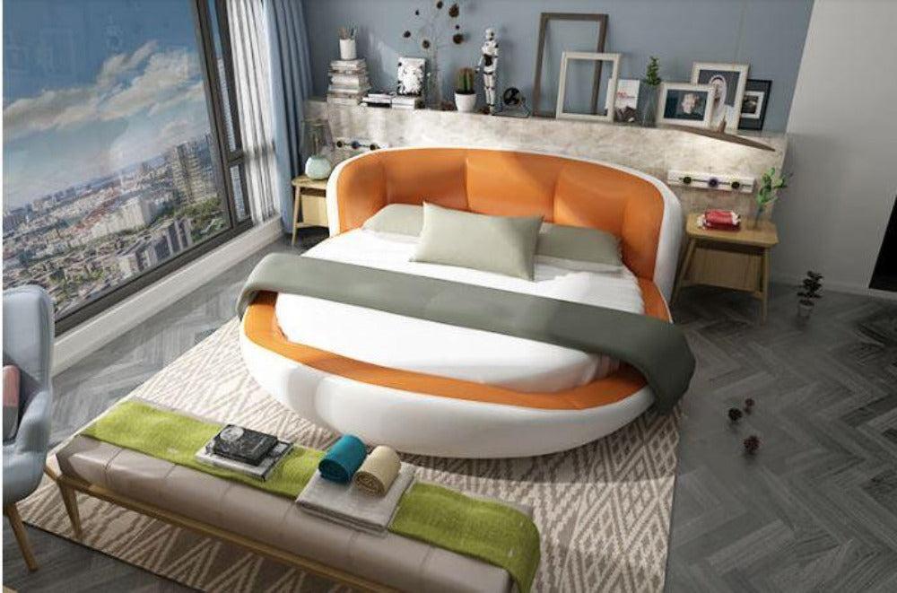 Lixra Modern Leather Round Bed With Curved Headboard