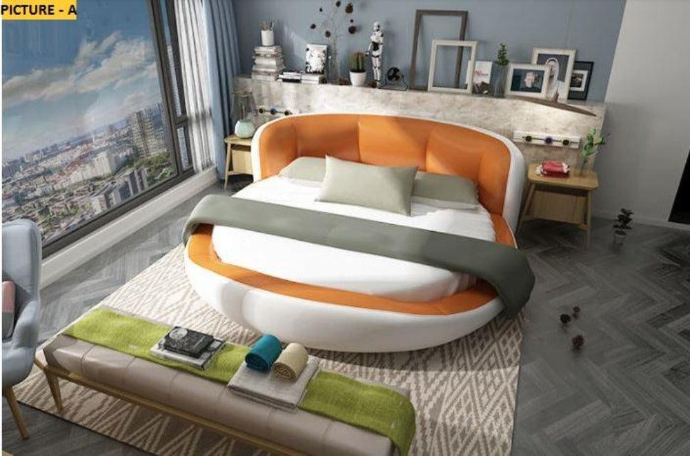 Lixra Modern Leather Round Bed With Curved Headboard