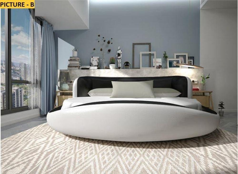 Lixra Modern Leather Round Bed With Curved Headboard