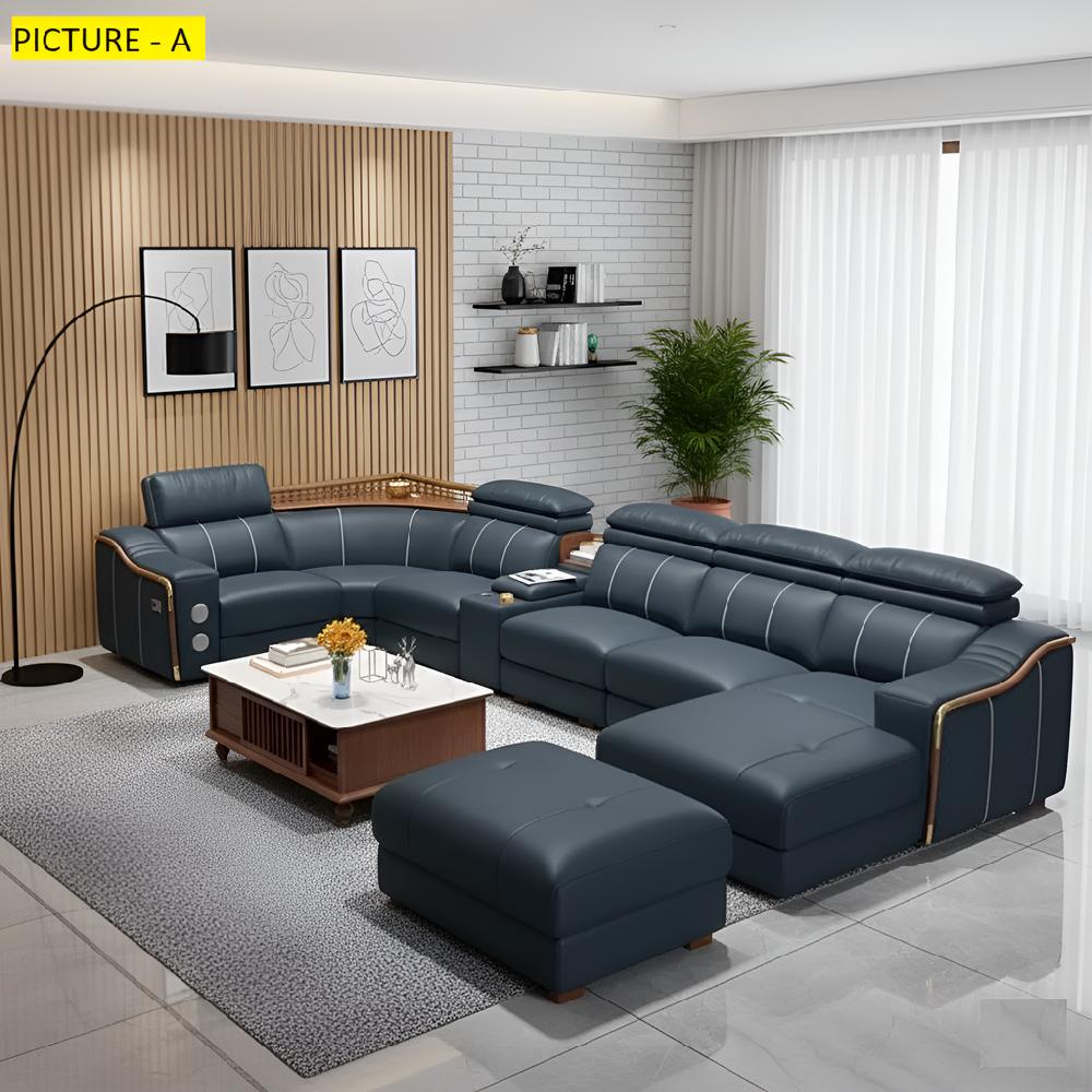 Lixra Modern Leather Sectional Sofa Set With Chaise