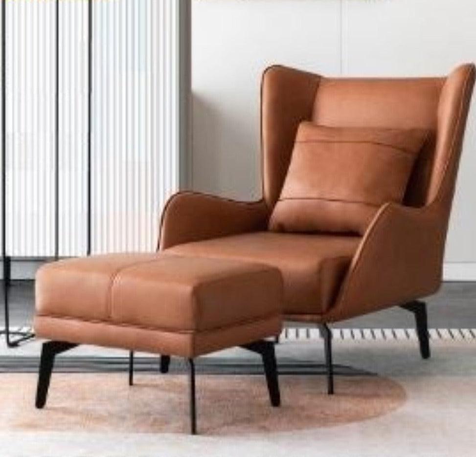 Lixra Modern Leather Wingback Accent Chair With Stool
