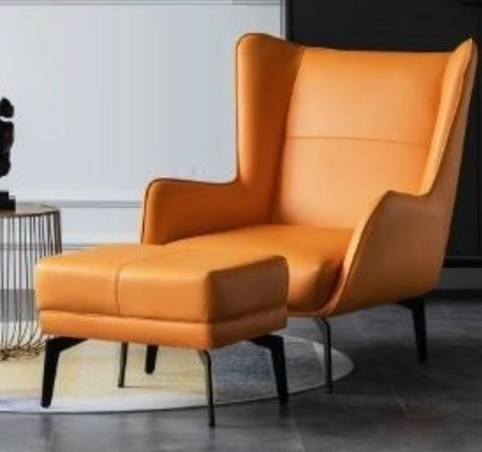 Lixra Modern Leather Wingback Accent Chair With Stool
