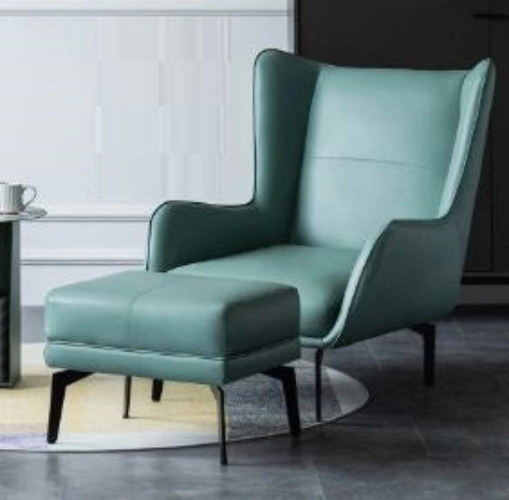 lixra Modern Leather Wingback Accent Chair with Stool
