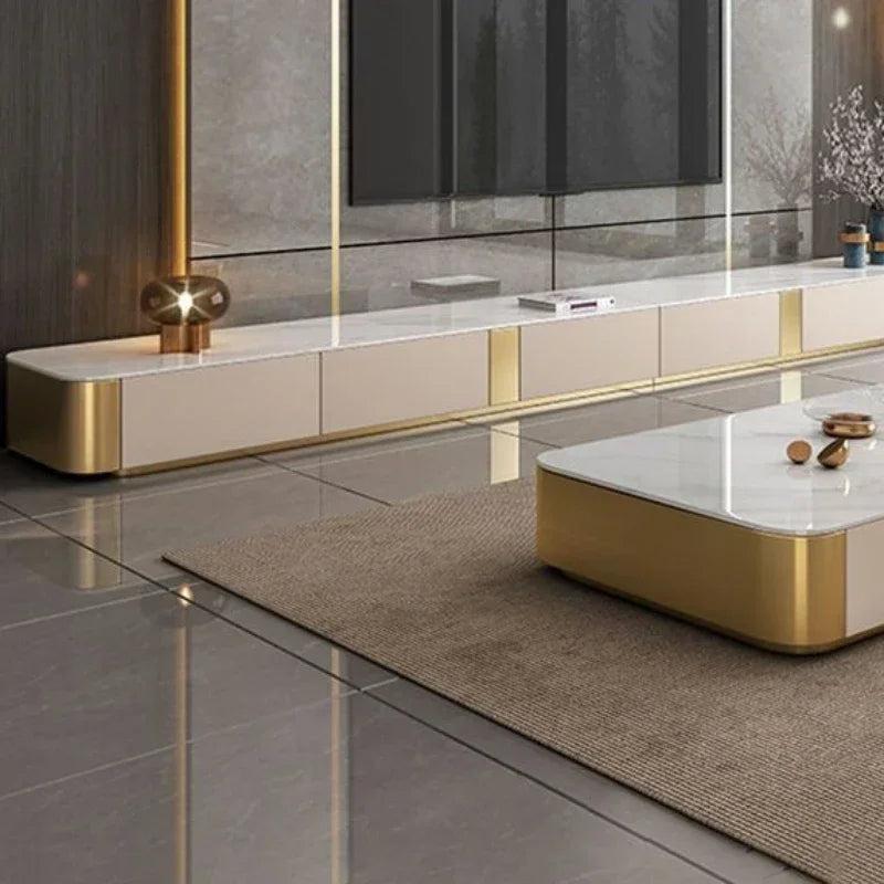 Lixra Modern Luxurious Design Wooden Marble-Top TV Stand & Coffee Table