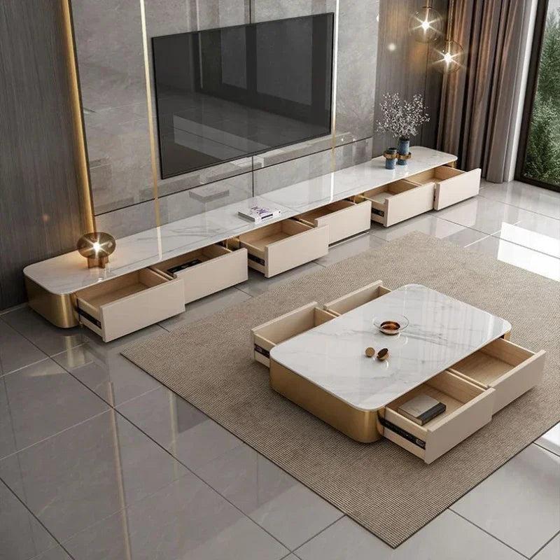 Lixra Modern Luxurious Design Wooden Marble-Top TV Stand & Coffee Table