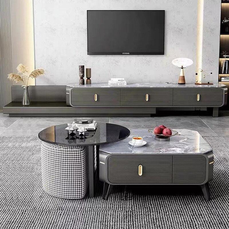 Lixra Modern Luxurious Glossy Finish Coffee Table With TV Cabinet
