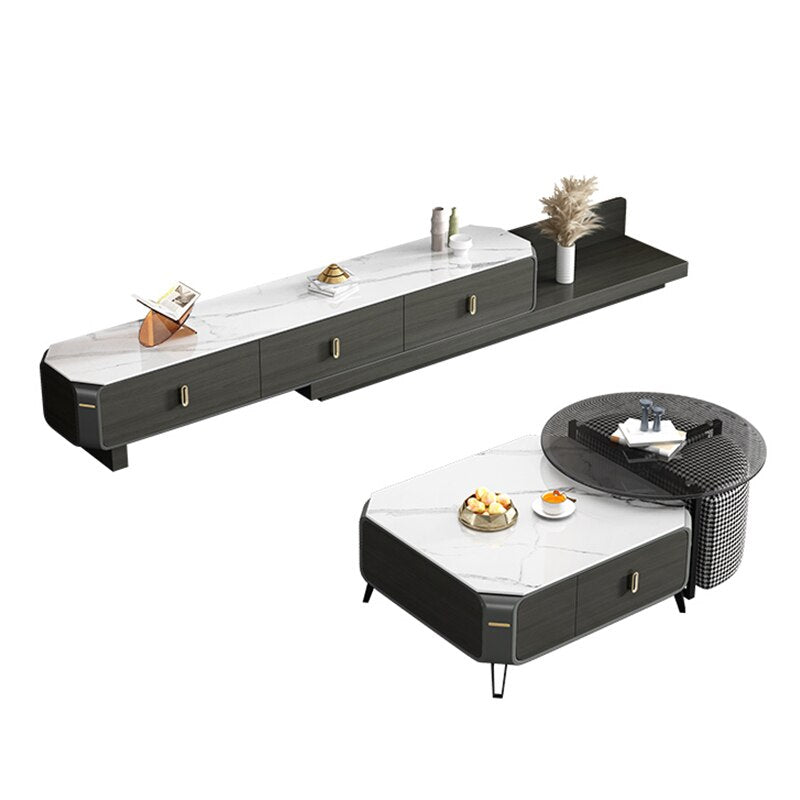lixra Modern Luxurious Glossy Finish Coffee Table With TV Cabinet
