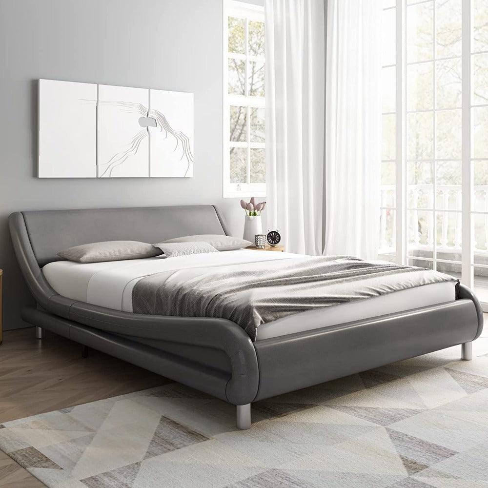 lixra Modern Luxurious Wave Design Sublime King Size Leather Bed