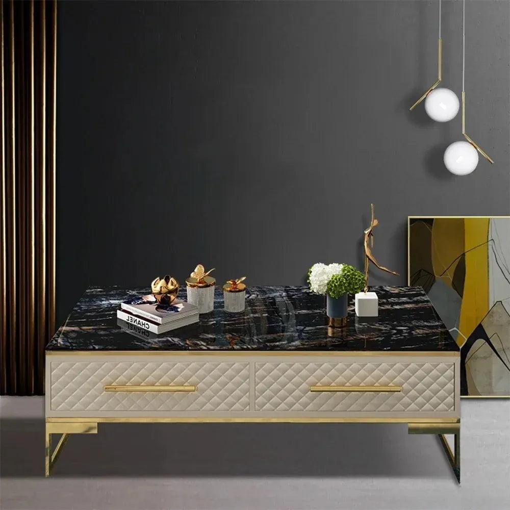 Lixra Modern Luxury Marble Coffee Table With Drawers