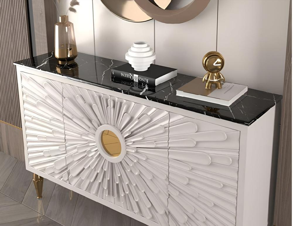 Lixra Modern Marble Buffet Table With Wooden Design