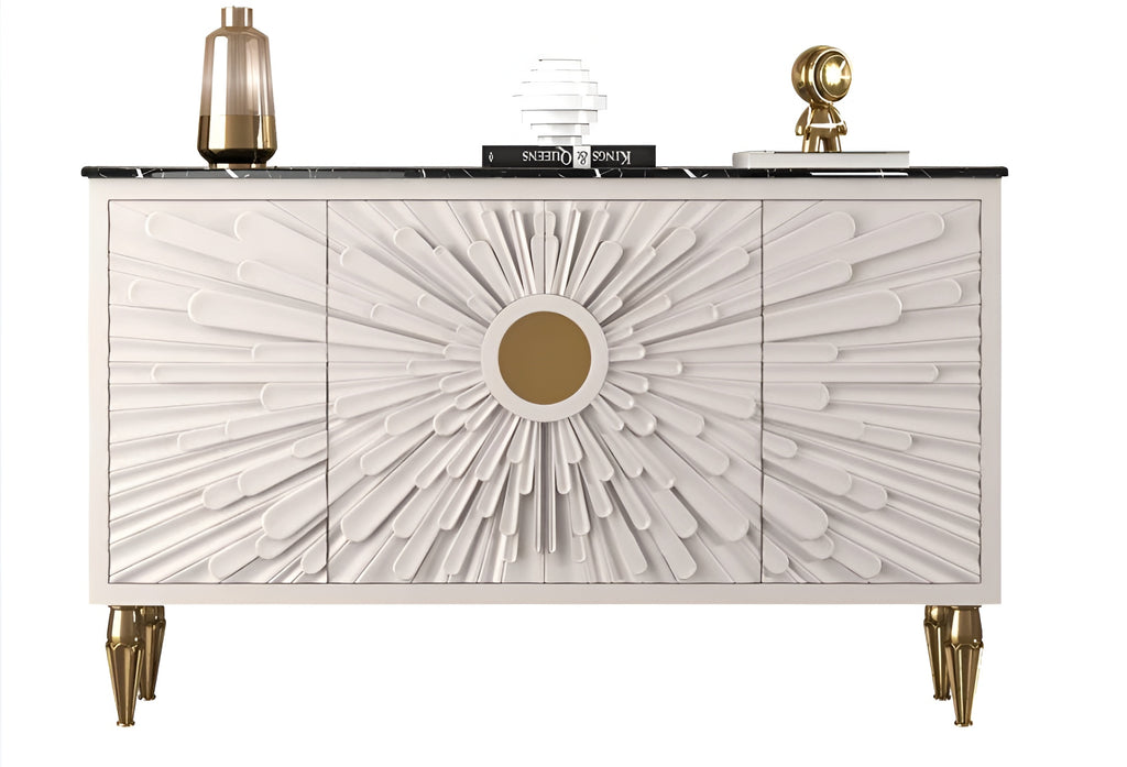 Lixra Modern Marble Buffet Table With Wooden Design