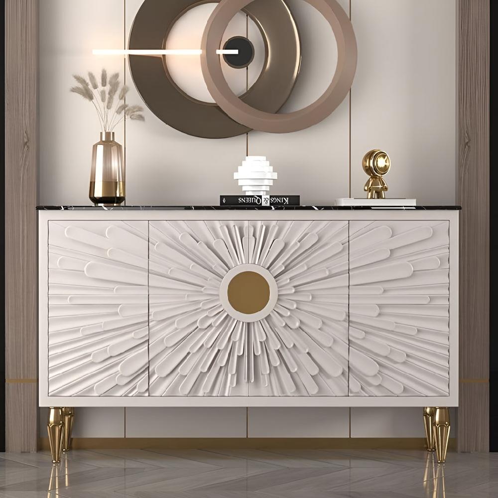 lixra Modern Marble Buffet Table With Wooden Design