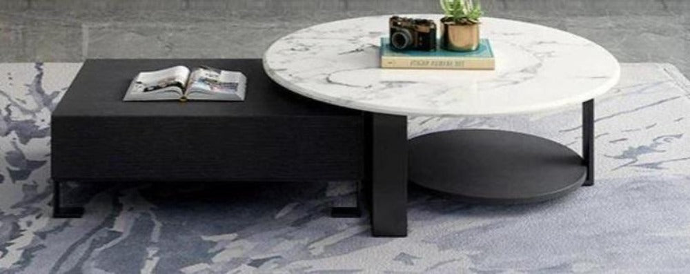 Lixra Modern Marble Ultra Finish Wooden Coffee Table